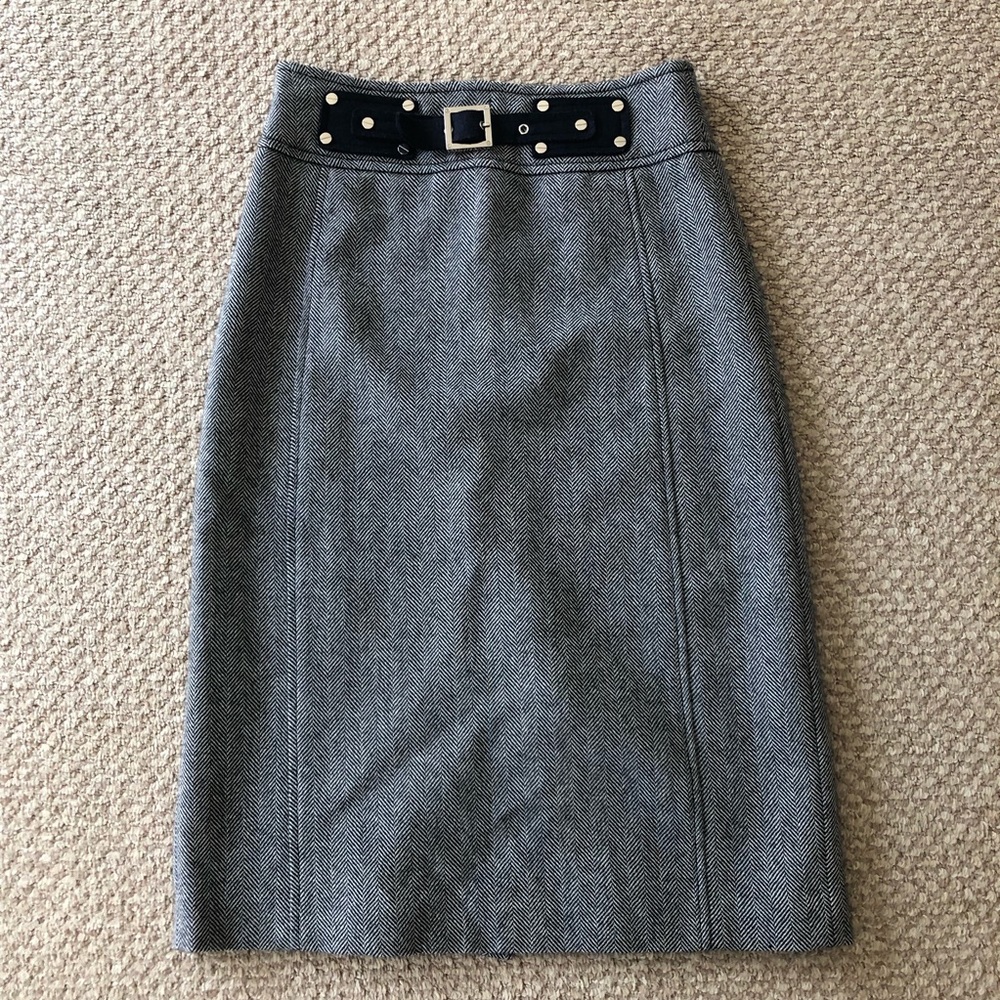 Tory Burch Navy Wool Herringbone Pencil Skirt Sz 2